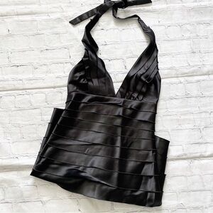 Bcbgmaxazria Black Plunging Mini Halter Dress
